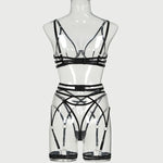 Toucheart 4 Piece Set Bra Set Nude See-Through Mesh Contrasting Color Hemmed Sexy Underwear For Women Girdle Garter Belt Suit