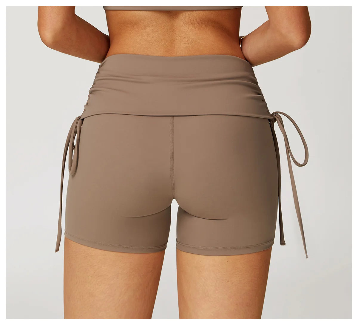 Women's Yoga Pants Summer Folding Drawstring High Waisted Nude Tight Sports Shorts Breathable Tummy Control Workout Leggings
