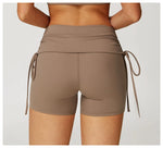 Women's Yoga Pants Summer Folding Drawstring High Waisted Nude Tight Sports Shorts Breathable Tummy Control Workout Leggings