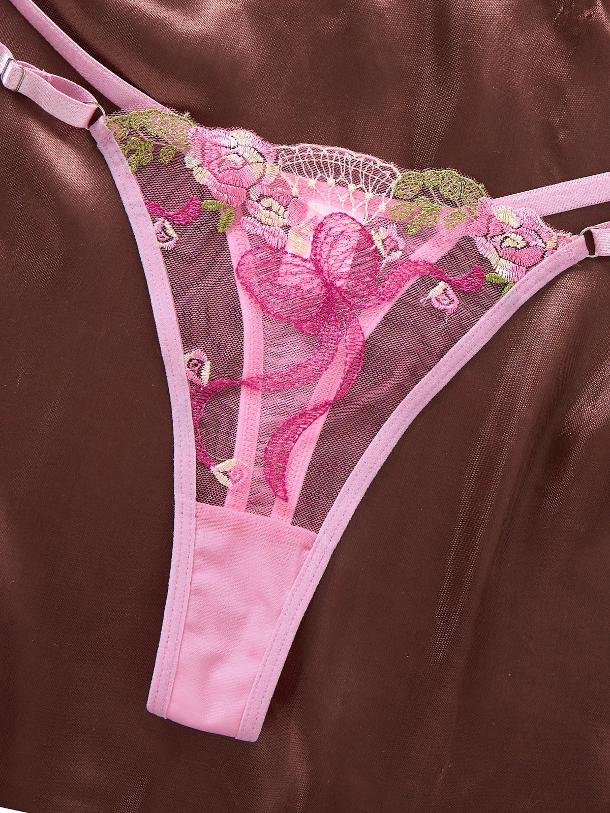 Sweet Girl Style Pink Sexy Butterfly Embroidery Underwear Set - French Romantic Intimate Women's Underwear ZA825296