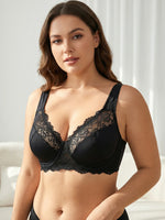 Elegant Womens Lace Bra Hollow Out Design Underwire Support Sexy Lingerie BH Tops UnderwearPlus Size A B C D E Cup