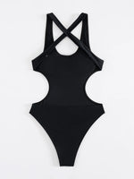 Sexy Black One Piece Swimsuit 2025 Women Hollow Out Backless Cross Slim High Waist Bikini Beach Bathing Suit Holiday Monokini