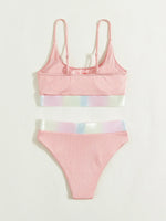Shiny Pink Contrast Bikini Set Women Halter Push Up Patchwork High Waist Swimsuit 2025 Designer Bathing Suit Two Piece Swimwear