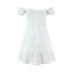 One-shoulder Off-the-shoulder Puff Sleeve Dress For Women With Hollowed-out Chest Embroidered Straps Pure Desire Dress 534Q