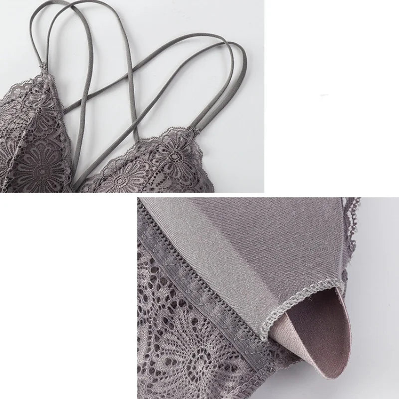 Women Lace Sexy Lingerie Set Push Up Bra Low-Rise Panties Underwear Set Sexy Wireless Bralette Comfort Breathable Brief Set