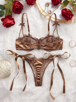 Lady Floral Embroidery Lingerie Set Women Sheer Bra and Brief Underwear Set Satin Sexy Intimates Underwear