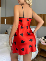 Valentine's Days Sexy Backless Ice Silk Stain Slip Mini Dress Women Nightdress Heart Printed Lace Pajamas Night Wear Nighties