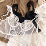 Women's French Lace Lingerie Set Sexy Ultra Thin See Through Bra & Thong Shaping Camisole Embroidery Underwear Set Hot Tushy P P