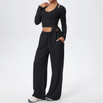 3 Pcs Women's Seamless Yoga Set Sports Fitness Gym Slim-Fit Long Sleeve & Tank Top Suits Workout Running Training Sets