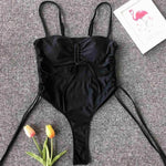 Sexy Lace Up Tummy Cut Out Monokini One Piece Swimsuit Women Swimwear Female Leopard Thong Bather Bathing Suit Swim Wear V1290