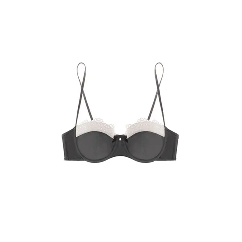 Sexy Push Up Bra Small Breasts Women, Pure Sensual Lace Lingerie Set Summer Thin No Empty Cup Gather Support Beautiful Bralette