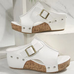 outdoor adjustable strap platform sandals women summer rivet solid wedges women'sandals slip-on walking sandles woman