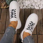All Match Patchwork Lace Up Sneakers Women Faux Pu Leather Sports Shoes Woman Spring Autumn Non Slip Low Top Flats Shoes Mujer