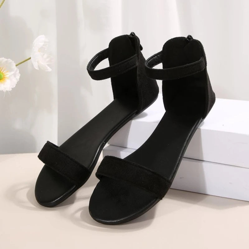 Chic Womens Flat Sandals Comfortable Open Toe Summer Shoes with Lightweight Rear Zipper Perfect for Stylish Casual Wear Sandals
