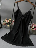 Women Satin Nightdress Lace Trim Slip Dress Sexy Spaghetti Strap Sleepwear Silky Smooth Nightgown Elegant Lingerie Home Wear