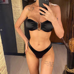 New Sexy Bandeau Strapless Bikini Female Swimsuit Women Swimwear Two-pieces Bikini set Padded Bather Bathing Suit Swim V4647D
