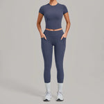 Women's Seamless Yoga Sets Sports Fitness Hip-lifting High Waist Pants Slim Fit Short-sleeve Suits Workout Running Training Sets
