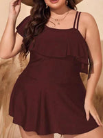 VigoJany 2026 Black Tankini Swimwear Women Plus Size Two Pieces Swimsuit Ladies Big One Shoulder Ruffle Tankini Bathing Suit