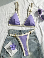 Splicing Ribbed High Cut Ring Mini Micro Bikini Women Swimwear Female Swimsuit Two-pieces Bikini Set Bathing Suit Swim Beachwear