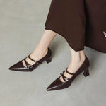 2026 Metal Buckle Hollow Sandals Office girl PointedThin Heel Patent Leather Fashion Single Shoe 35-42 Big Size Women Shoes