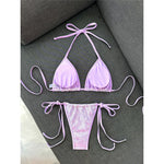 Sequins Halter Bikini Female Swimsuit Women Swimwear Two-Pieces Bikini Set High Cut Leg Padded Bather Bathing Suit Swim V8302