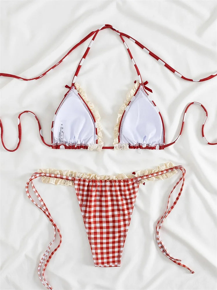 New Printed Bikinis Set Ruffles Swimwear Women Bandage Swimsuits Patchwork Bathing Suit Triangle Biquini Mujer Beachwear Summer