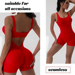 Tummy Control Backless Yoga Suit U Neck Sleeveless Sports Seamless Jumpsuit Threaded Stretch Women Bodysuit Without Bust Pads