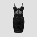 Elegant Sleeveless Dress for Woman New Fashion Sexy Lace Pleated Flower Patterned Hip Wrap Skirt Y2k Slim Fit Dresses for Female