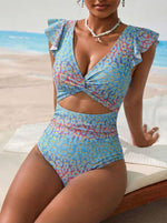 Vintage Sky Blue Striped Swimwear Women 2026 Sexy Ruffle Front Tie Hollow Out Slim Tummy Control Bathing Suit One Piece Swimsuit