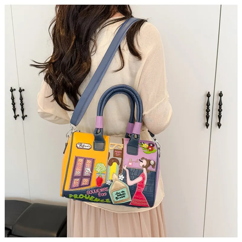 PU New Personality Stylish Shoulder Bags Design Patchwork Zipper 2025 Hot Sale Women's Bags Retro High Quality Women's Bags