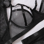 Toucheart Sexy Lingerie Set For Women Hollow Mesh See-through Sexy Temptation Free Underwear Long Sleeves Garters Lingerie Set