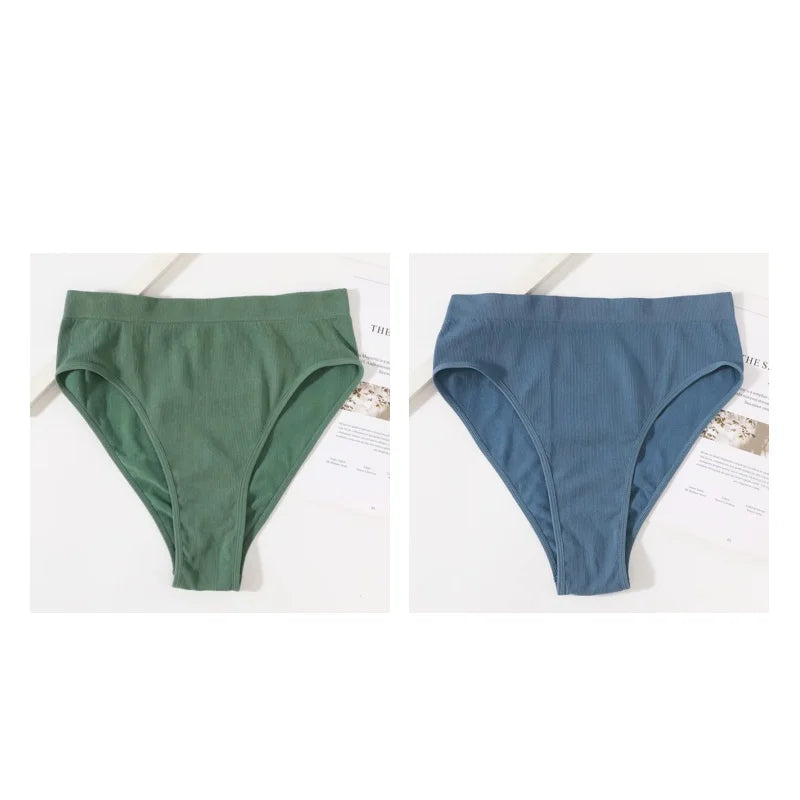 2Pcs/Set Seamless Panties High Waist Briefs Women High Leg Cut Panties Female Underpants Sexy Lingerie Solid Color Underwear S-L