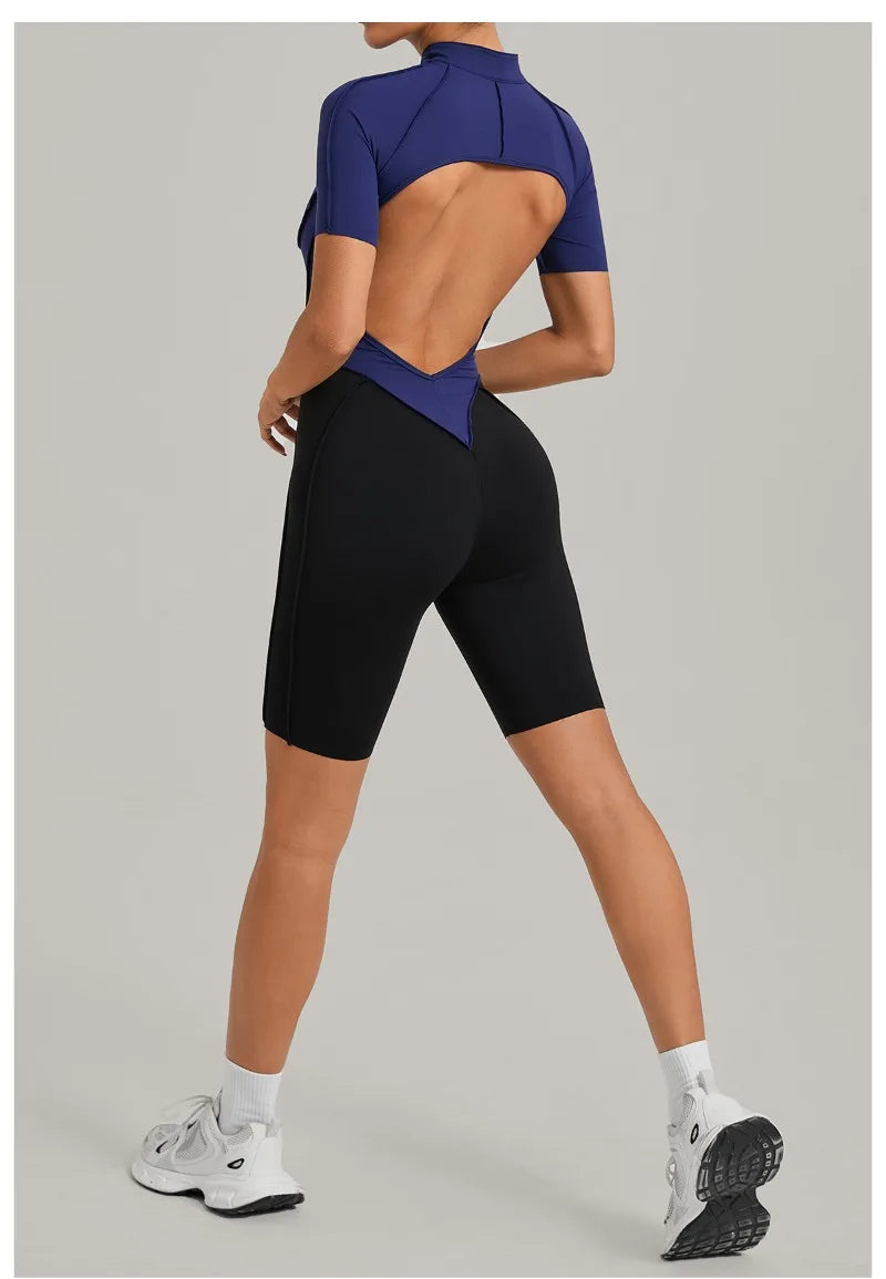 Women's Seamless Yoga Jumpsuit Sports Workout Running Hip-lifting Slim Fit Shorts One-Piece Training Fitness Gym Bodysuit