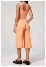 Gym Workout Yoga Sets Women Square Neck Slimming Sports Tank Top Fitness Gym Suit Outdoor High Waist Flare Pants Two-piece Set