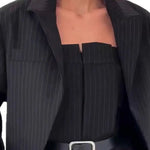 Women's Business Outfit Cropped Blazer Strapless Tube Top Jumpsuits 2 Piece Suit Set Belted Wide Leg Romper Office Work Clothes