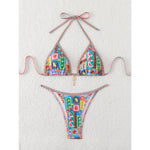 Sexy Tropical Print Bikini Set 2025 Women Halter Push Up Bra Thong Swimsuit Summer Holiday Bathing Suit Micro Swimwear Biquini