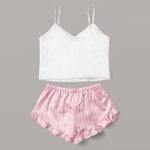 3PCS Women Pajama Suit Robe Fashion V-Neck Stretch Satin Silk Lace Sexy Lingerie Bowknot Pyjamas Sleep Shorts Set Sleepwear