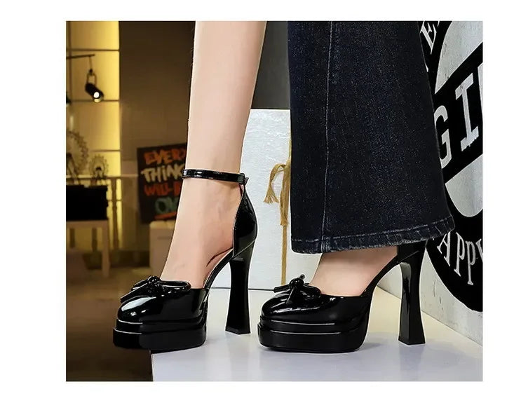 BIGTREE Model Catwalk Sequined Platform Pumps for Women Sexy Bowknot Party Nachtclub Stripper Heels Pole Dance Shoes Size 34-40