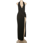 Temperament Halter Neck Party Dresses Women Sexy Deep V-neck Backless Package Hip Slit Dress Hot Girls Club Banquet Vestidos