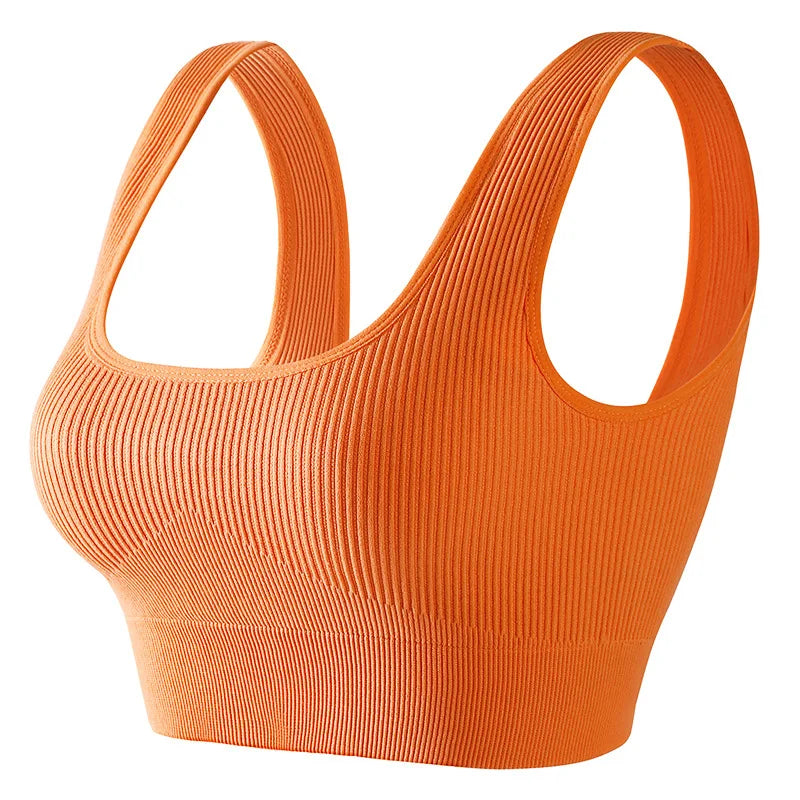 Women'S Ribbed Seamless Sports Bralettes,High Stretch Knit Fabric, Solid Color, with Removable Pads for All Seasons