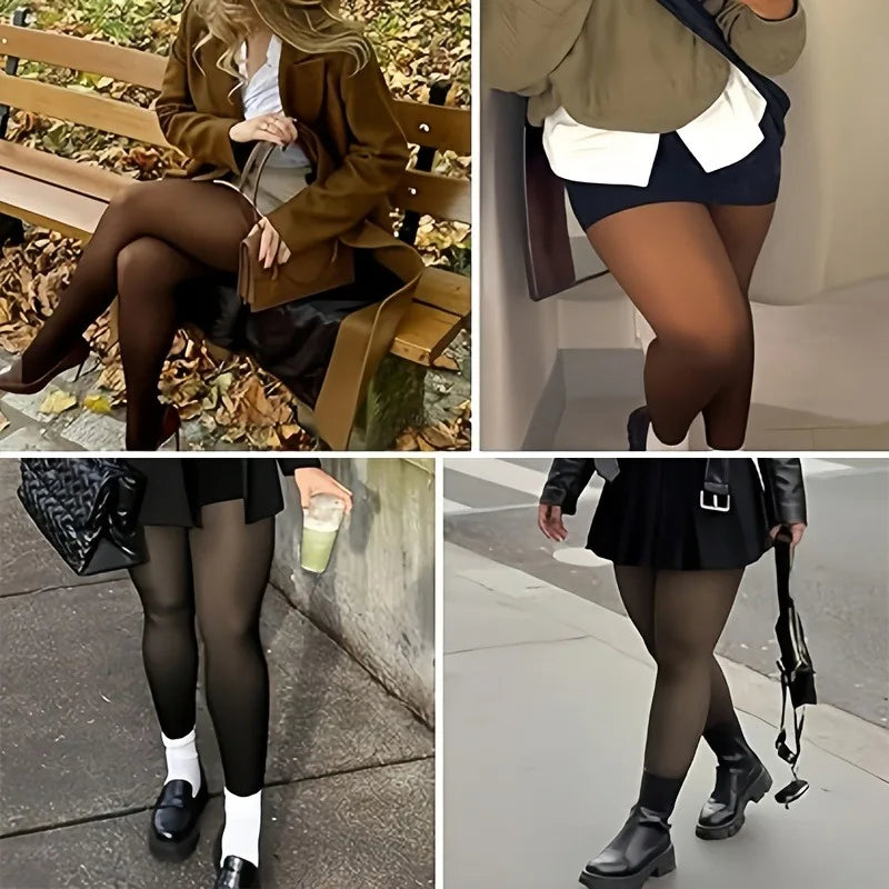 1pc Thermal Stockings Women Fleece Lined Tights Warm Winter High Waist Sexy Translucent Black Pantyhose Thermal Legging Tights