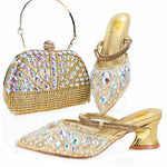 Doershow High Quality African Style Ladies Shoes And Bags Set Latest gold Italian Shoes And Bag Set For Party1-10