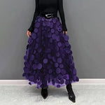 Women Summer Maxi Skirt Retro A-Line Large Hem Skirt Solid Color 3D Dot Decor High Waist Long Skirt