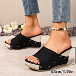 Women's Wedge High Heel Sandals Summer Rivets Chunky Platform Slippers Women Plus Size 43 Peep Toe Thick Sole Sandles Woman