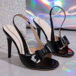 Elegant Bowknot Stiletto High Heel Sandals Women Sexy Black Super High Heeled Party Shoes Woman Plus Size 42 Slip On Sandalias