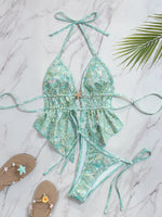 Sexy Sequin Green Bikinis Sets Women Metal Starfish Pleate Tank Top Tie Side Thong Swimsuit Beach Bathing Suit Swimwear 2026