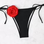 Sexy Bikini Set 2025 Bandeau 3D Flower White Black Contrast Push Up Micro Swimsuit Brazilian Cut Out Bathing Suit Thong Swimwear
