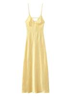 Foridol V Neck Backless Satin Long Dress Women Sexy Beach New in Maxi Summer Dress Spaghetti Strap Yellow Party Vestidos 2025