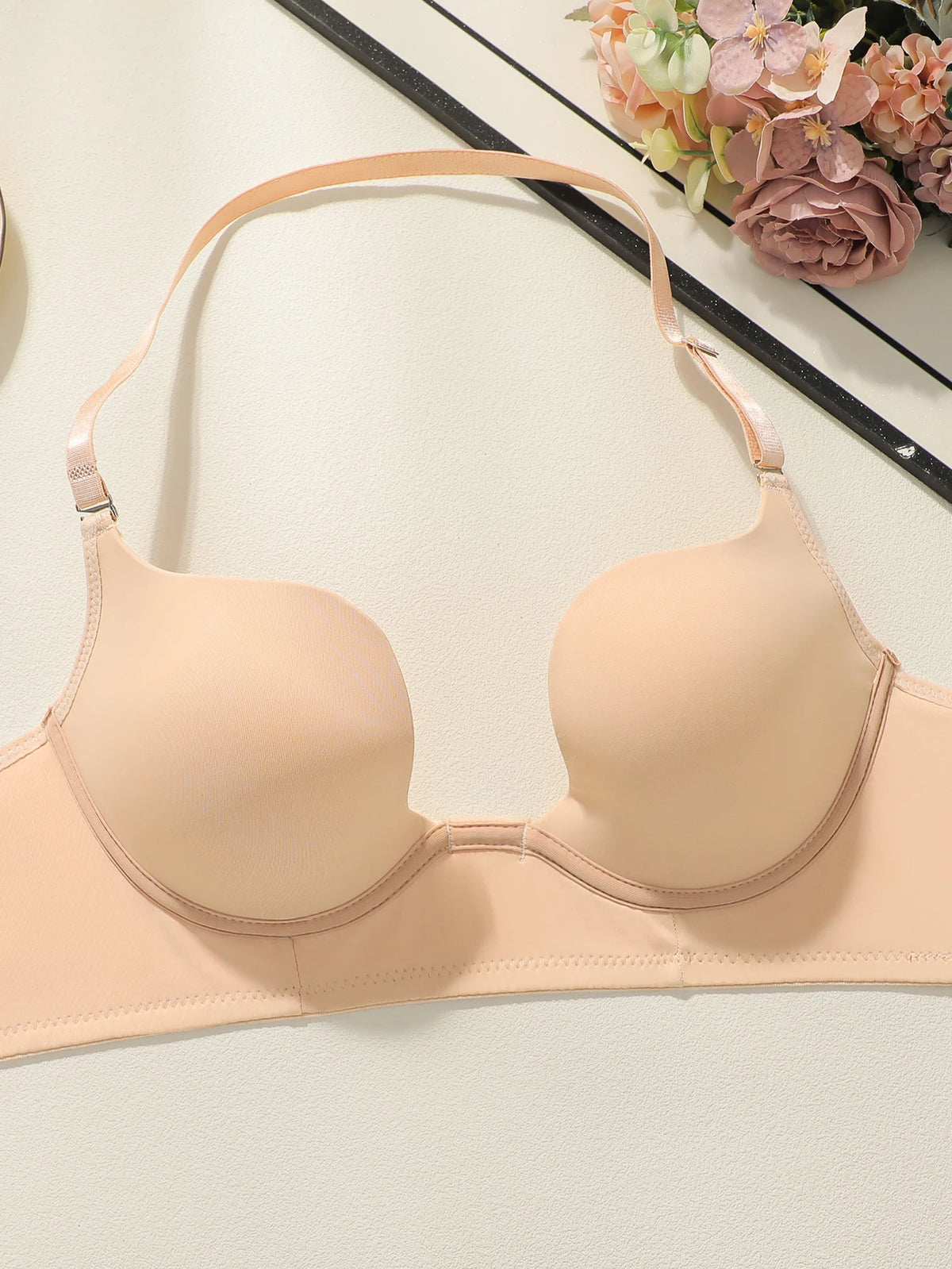 Women's neck hanging buckle sexy deep U-cup bra with steel ring gathering push up shoulder strap adjustable underwear MR3464