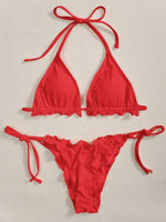 Halter String Ruffled Frilled Bikini 2026 Women Swimsuit Female Swimwear Two Pieces Bikini Set Padded Bather Bathing Suit Swim